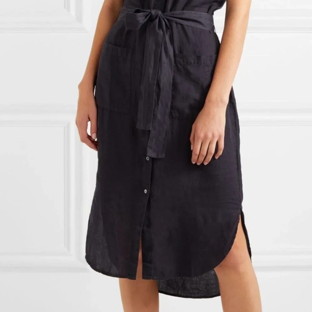 SOLD. James Perse Linen Short Sleeve Midi Shirt Dress Navy - Picture 2 of 7